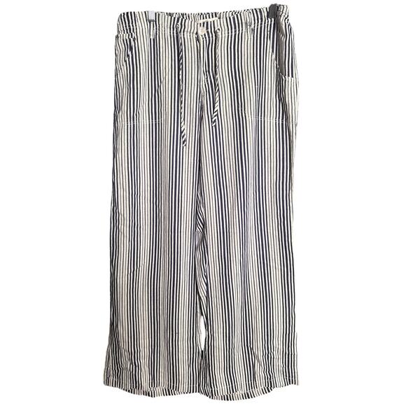 Just Living Pants - Just Living Casual Wide Striped Pants Large Cotton/Rayon Navy Blue